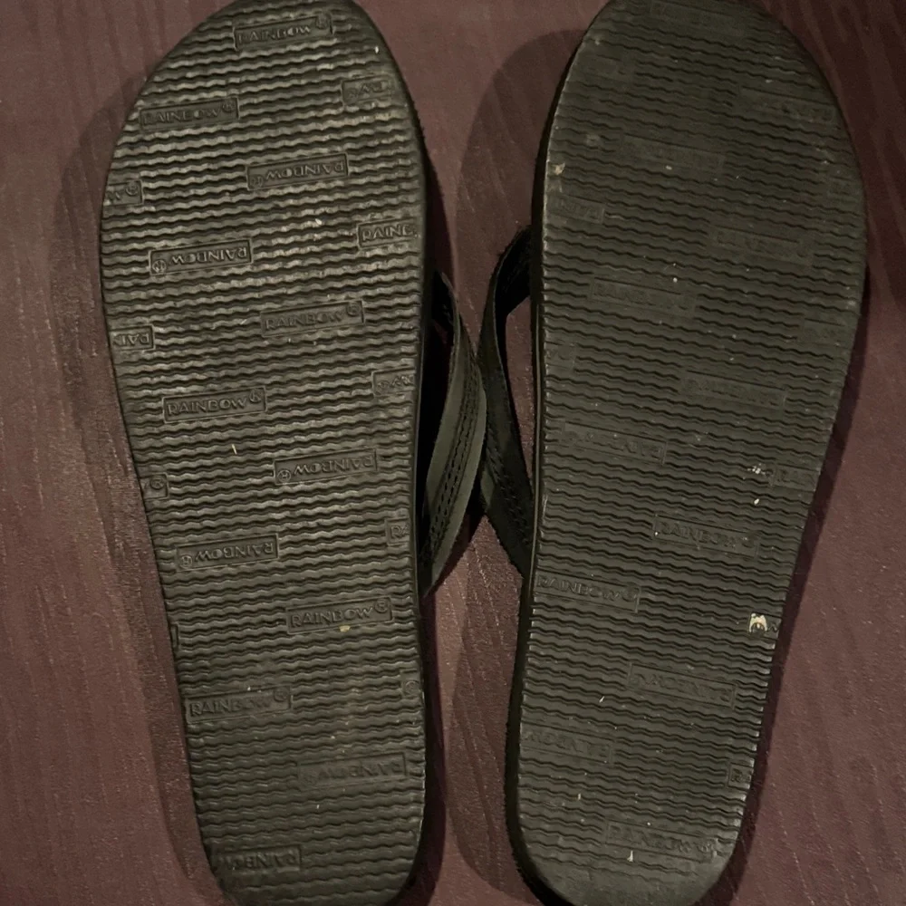 Rainbow Black Braided Leather Flip Flops - Picture 3 of 5